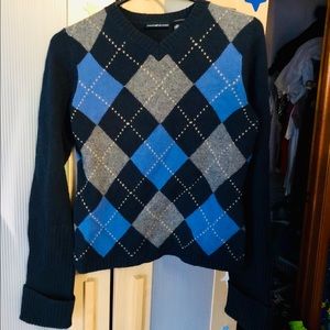 DKNY navy blue & gray argyle checker pattern sweater 💙✨